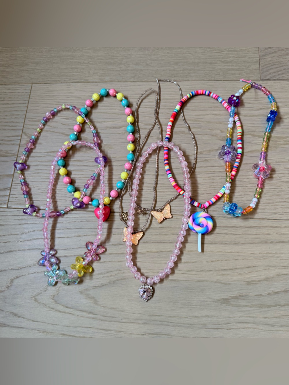 Kids Multicolor Beaded Necklace Set - Pink & Rainbow